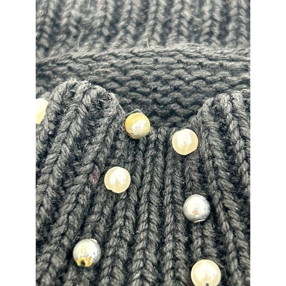 Christmas Tunic Sweater Victoria Jones Vintage 90’s M/L Black Beaded Pearls Mock - Picture 17 of 17
